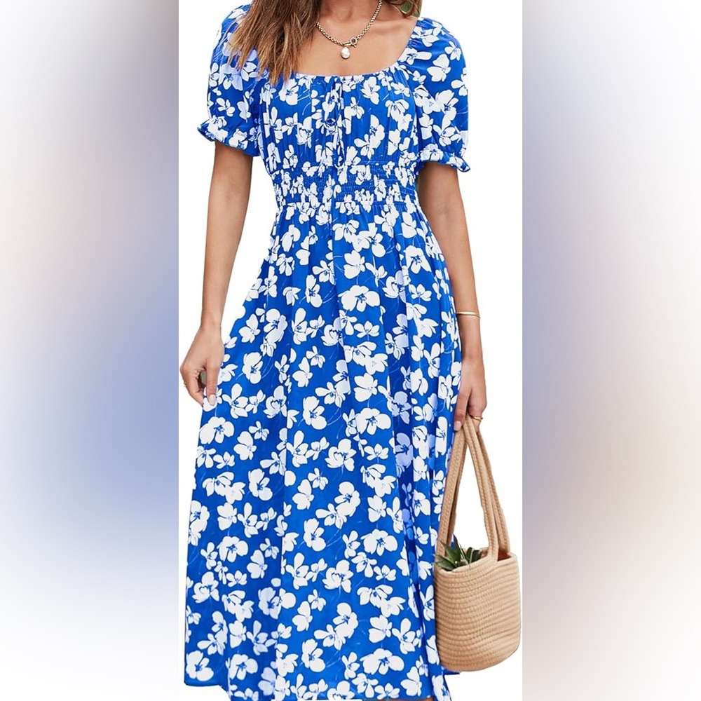 Blue Floral Midi Dress